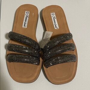 Forever Link Brown Sandal with Black Sparkle Straps